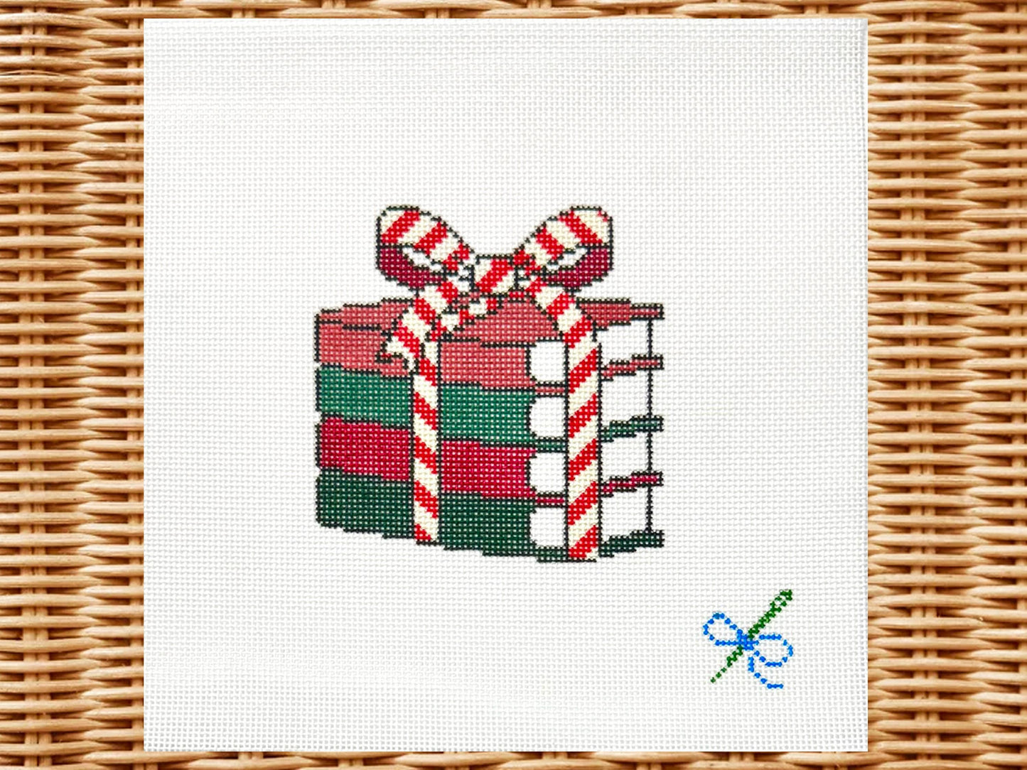 Christmas Books with Bow Needlepoint Canvas - Ornament Size (18 Mesh)