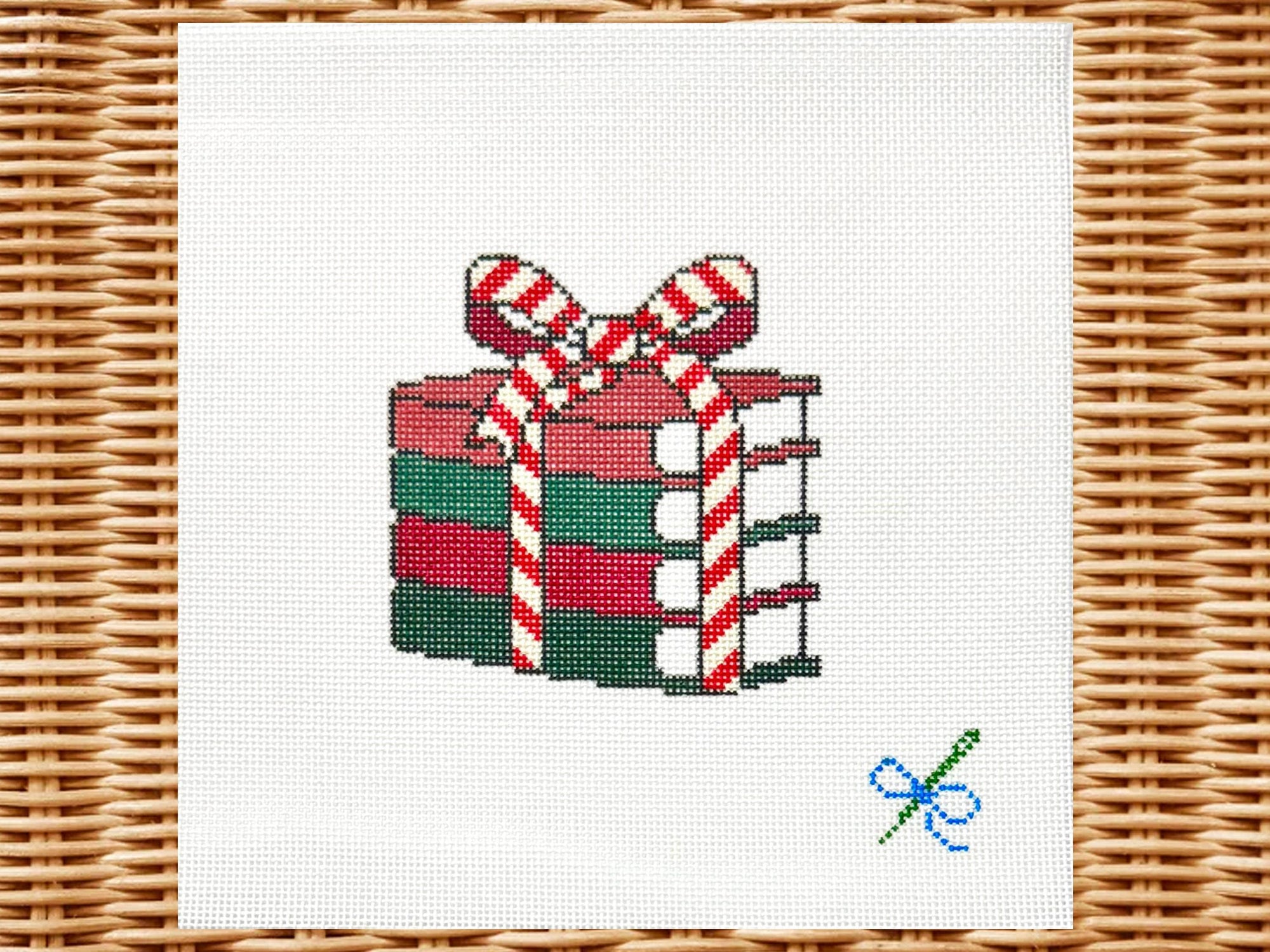 Christmas Books with Bow Canvas - Small (18 Mesh)