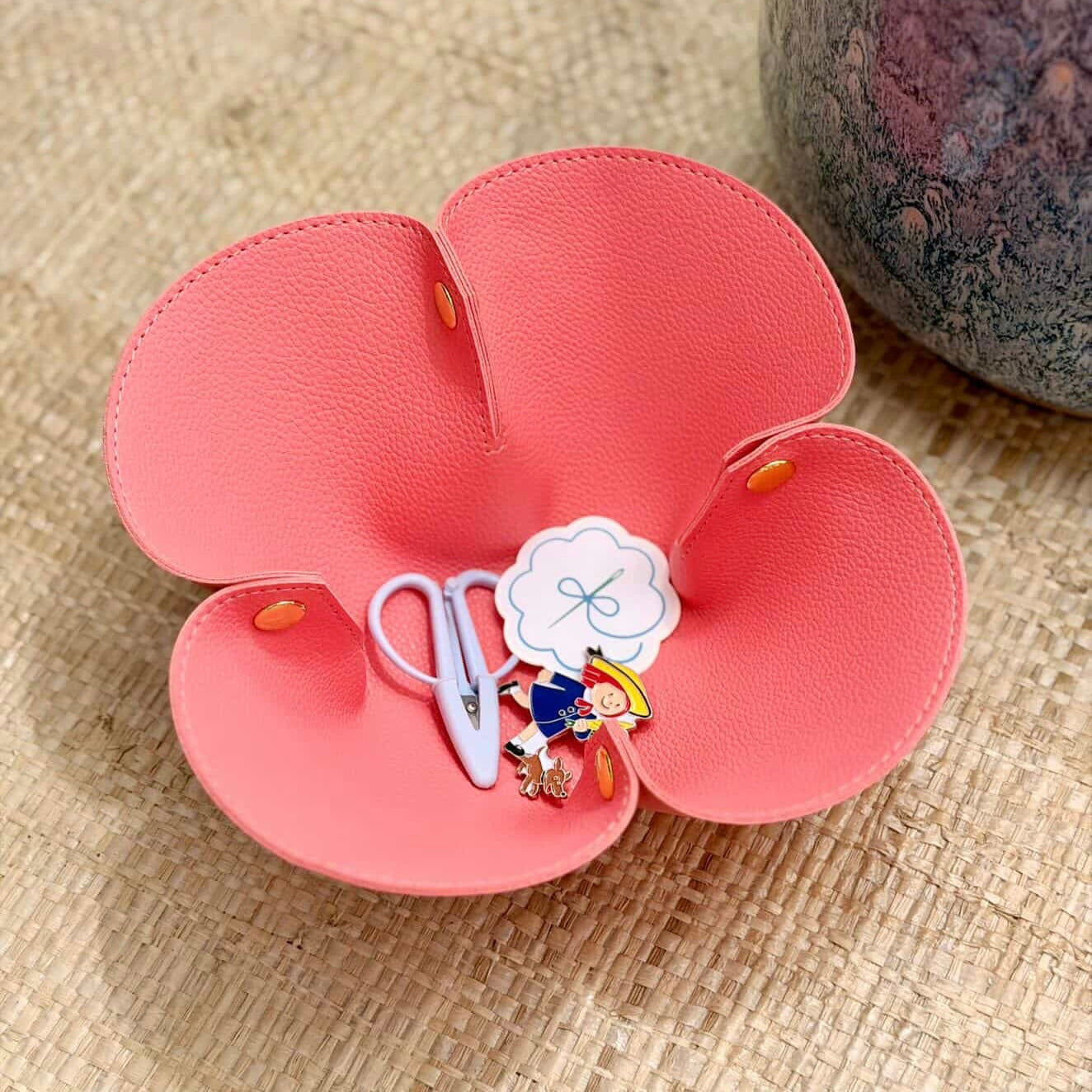 Faux Leather Flower Catch All Tray - Pink