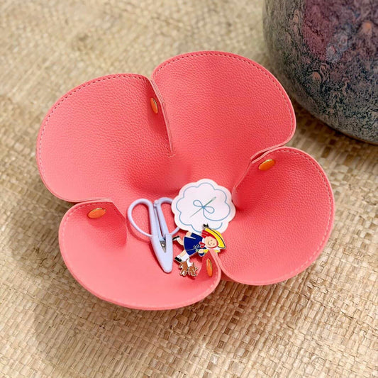 Faux Leather Flower Catch All Tray - Pink