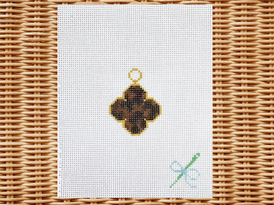Tortoiseshell Clover Enamel Charm Needlepoint Canvas – Hand-Painted (18 Mesh)