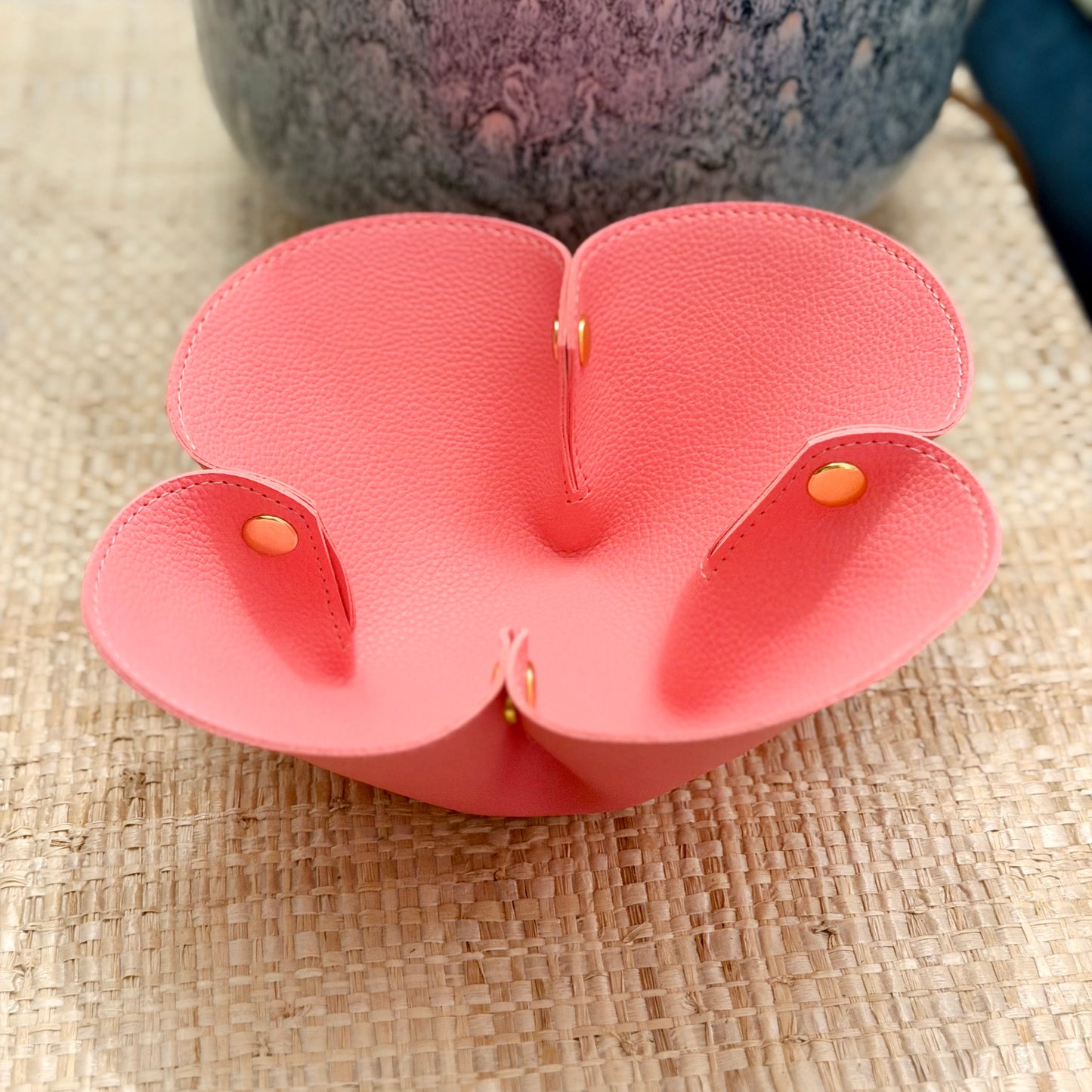 Faux Leather Flower Catch All Tray - Pink