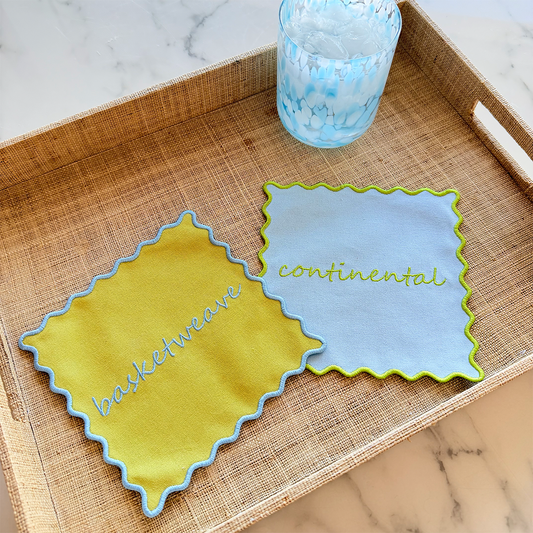 Basketweave & Continental Embroidered Cocktail Napkins