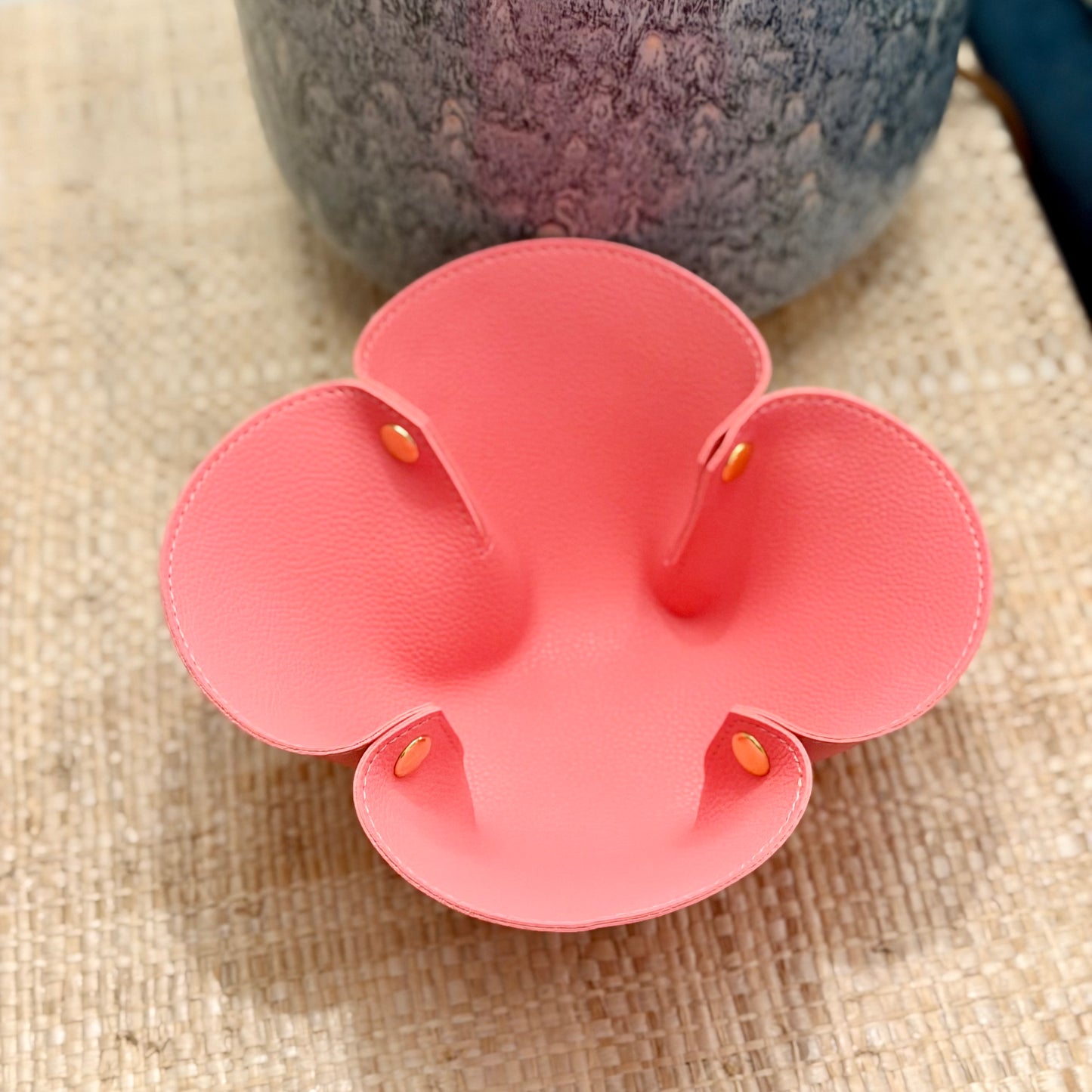 Faux Leather Flower Catch All Tray - Pink