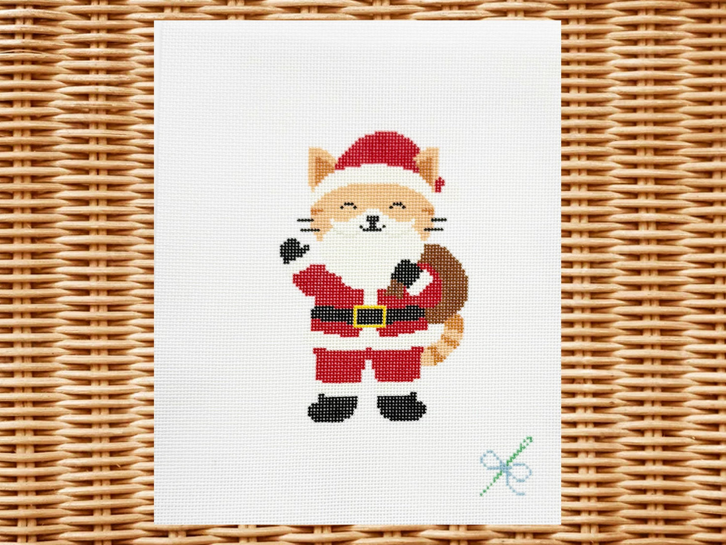 Santa Kitty Needlepoint Canvas – Hand-Painted (18 Mesh)