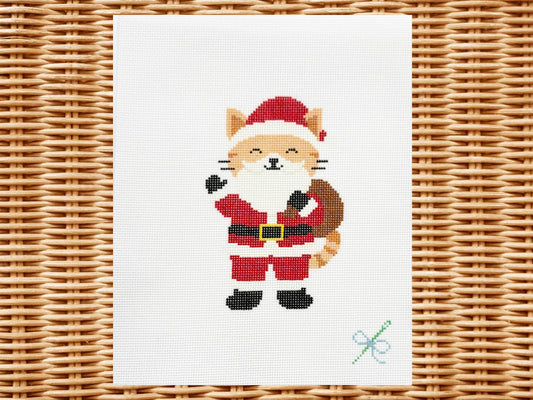 Santa Kitty Needlepoint Canvas – Hand-Painted (18 Mesh)