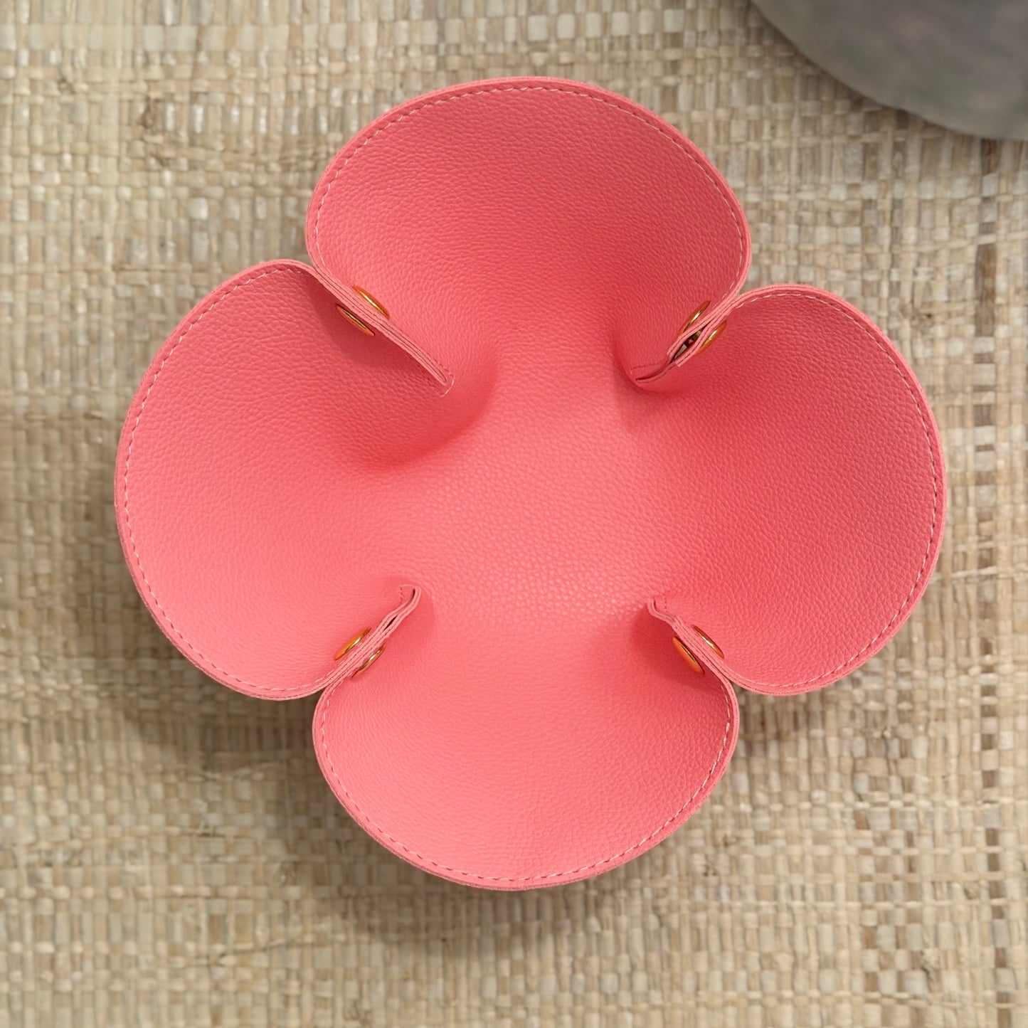 Faux Leather Flower Catch All Tray - Pink