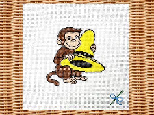 Curious George with Yellow Hat Needlepoint Canvas – Hand-Painted (18 Mesh)