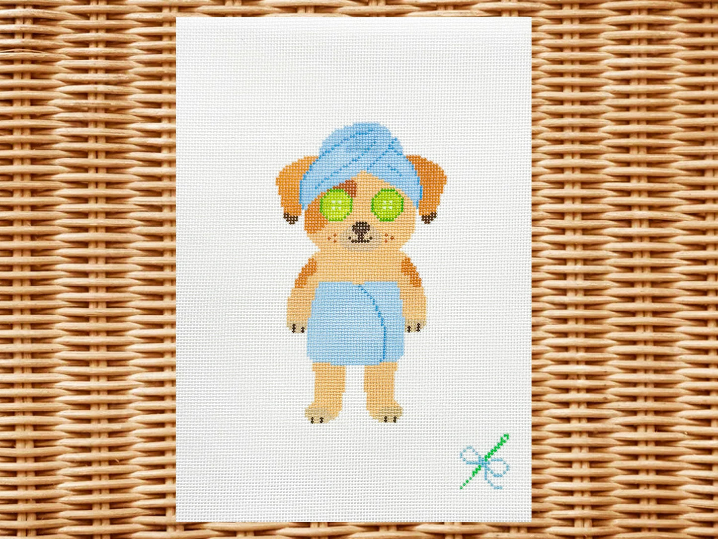 Spa Doggy Needlepoint Canvas – Hand-Painted (18 Mesh)
