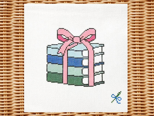 Books with Bow Needlepoint Canvas – Hand-Painted (13 Mesh)