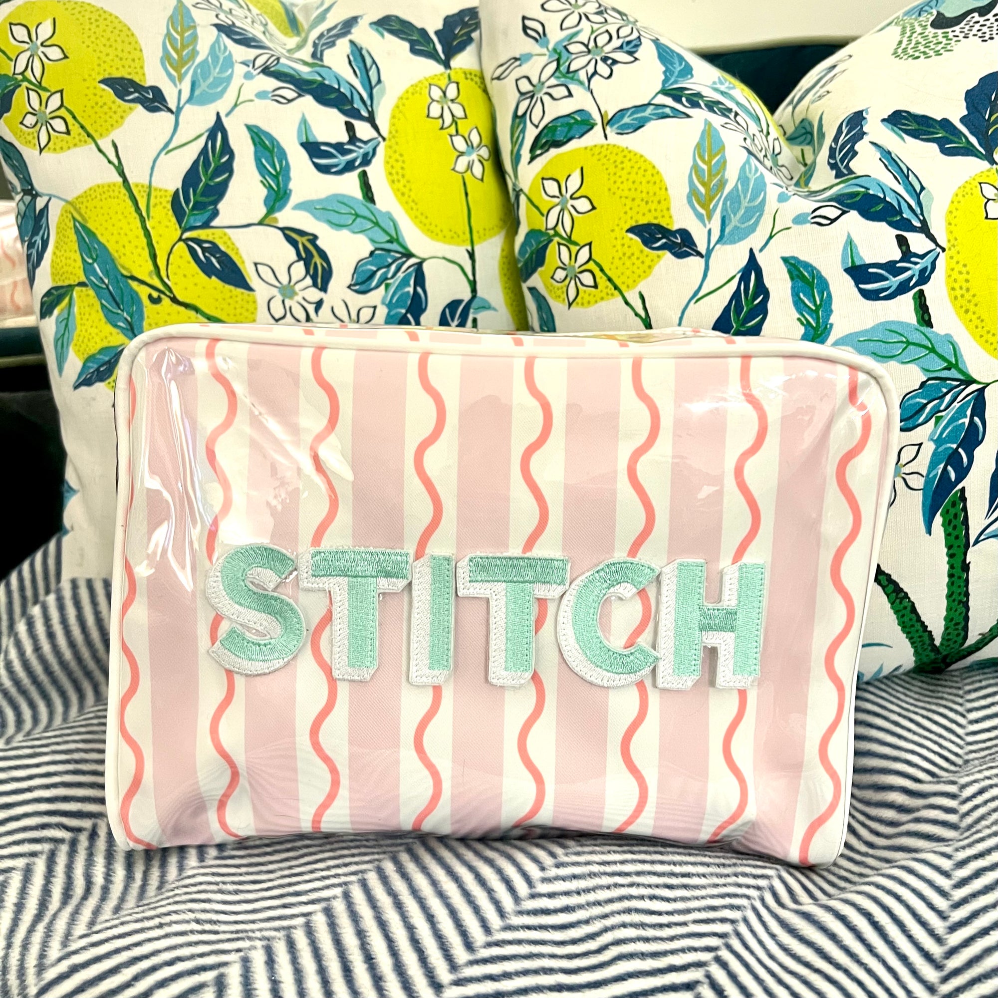 Pink Embroidered STITCH Accessories Bag - please note: minor flaws