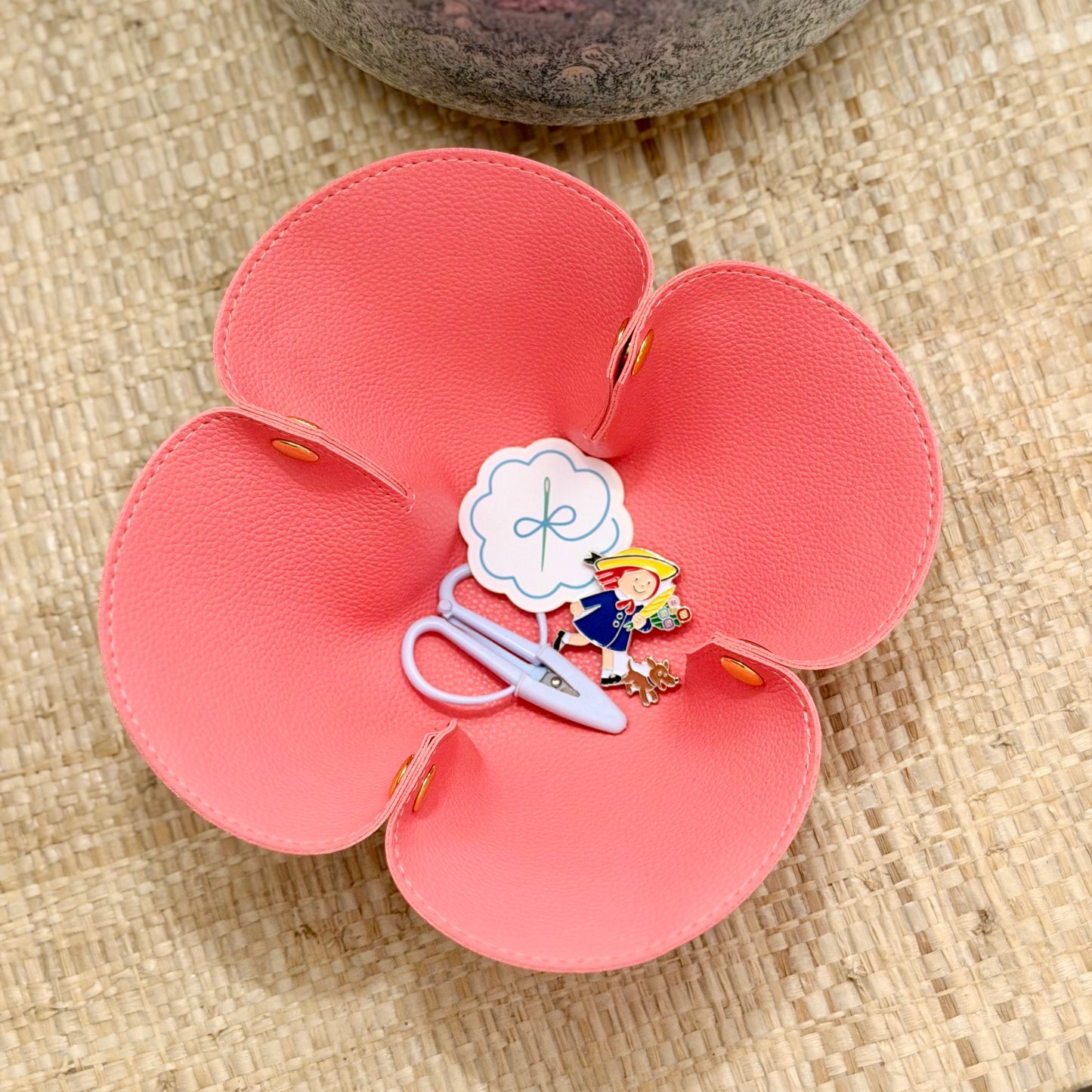 Faux Leather Flower Catch All Tray - Pink