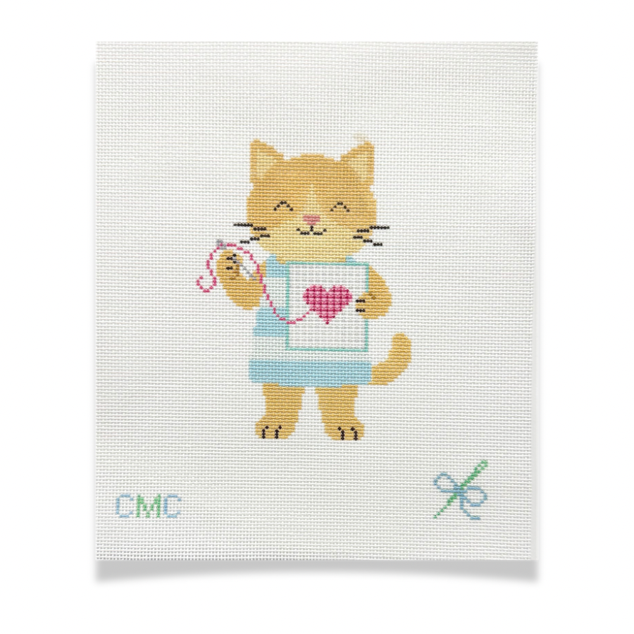 Nellie the Needlepointing Kitty (18 Mesh)
