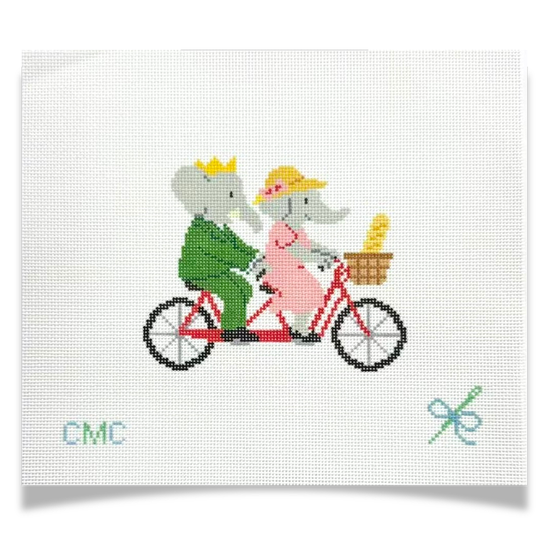 Storybook Elephants on Tandem Bike Canvas (18 Mesh)