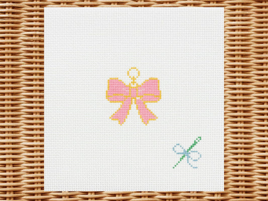 Bow Enamel Charm Needlepoint Canvas – Hand-Painted (18 Mesh)
