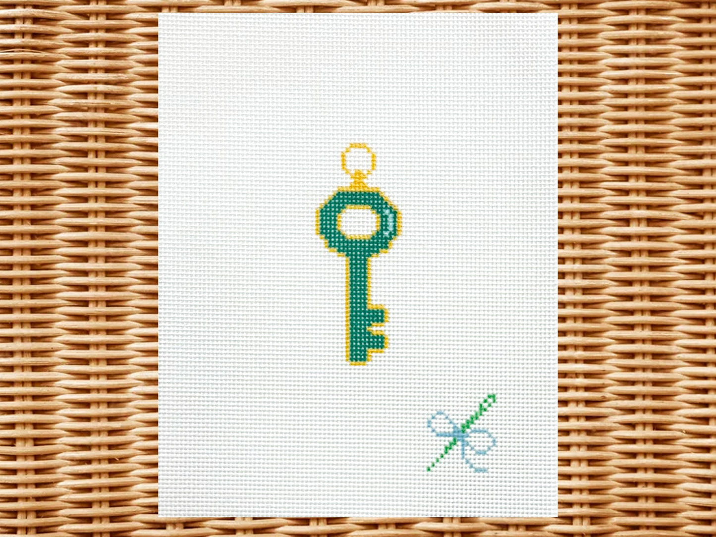 Key Enamel Charm Needlepoint Canvas – Hand-Painted (18 Mesh)