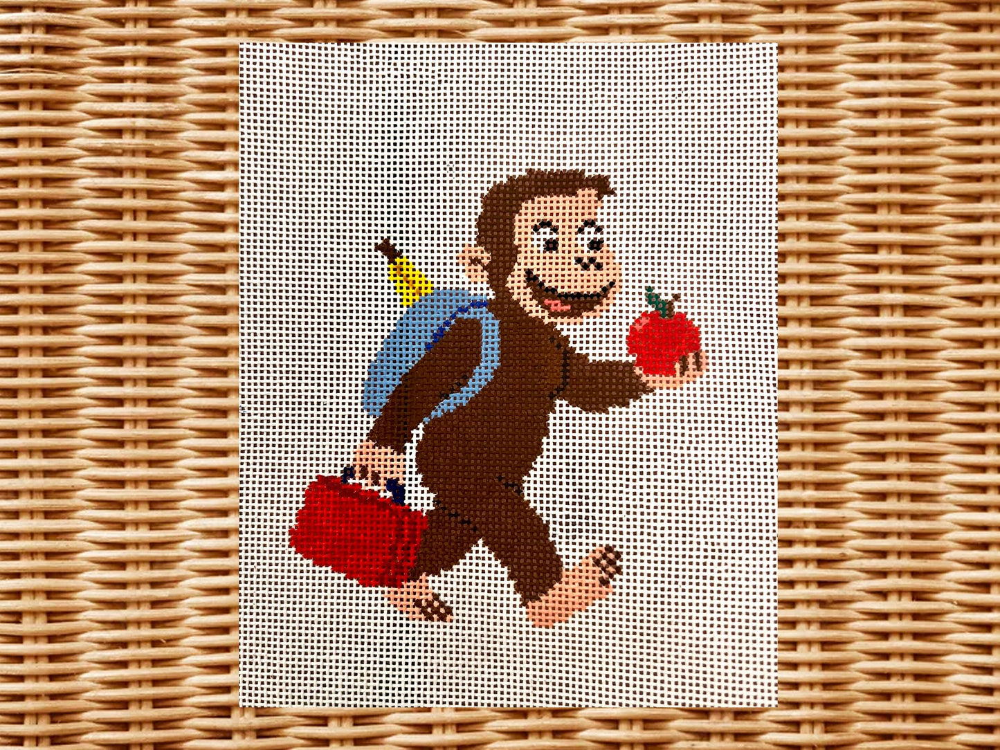 Back to School Curious George Needlepoint Canvas - Hand-Painted (18 Mesh)