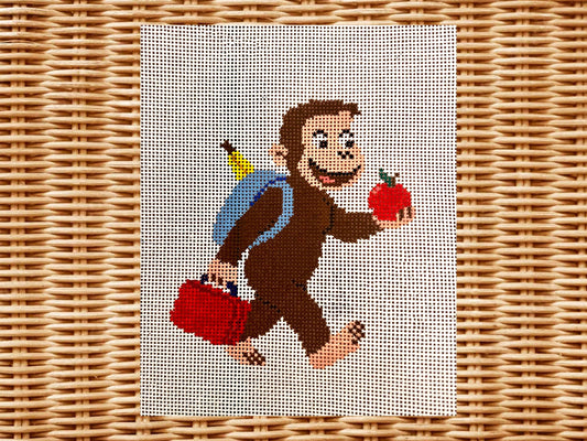 Back to School Curious George Needlepoint Canvas - Hand-Painted (18 Mesh)