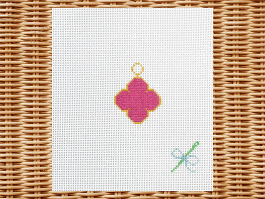 Pink Clover Enamel Charm Needlepoint Canvas – Hand-Painted (18 Mesh)